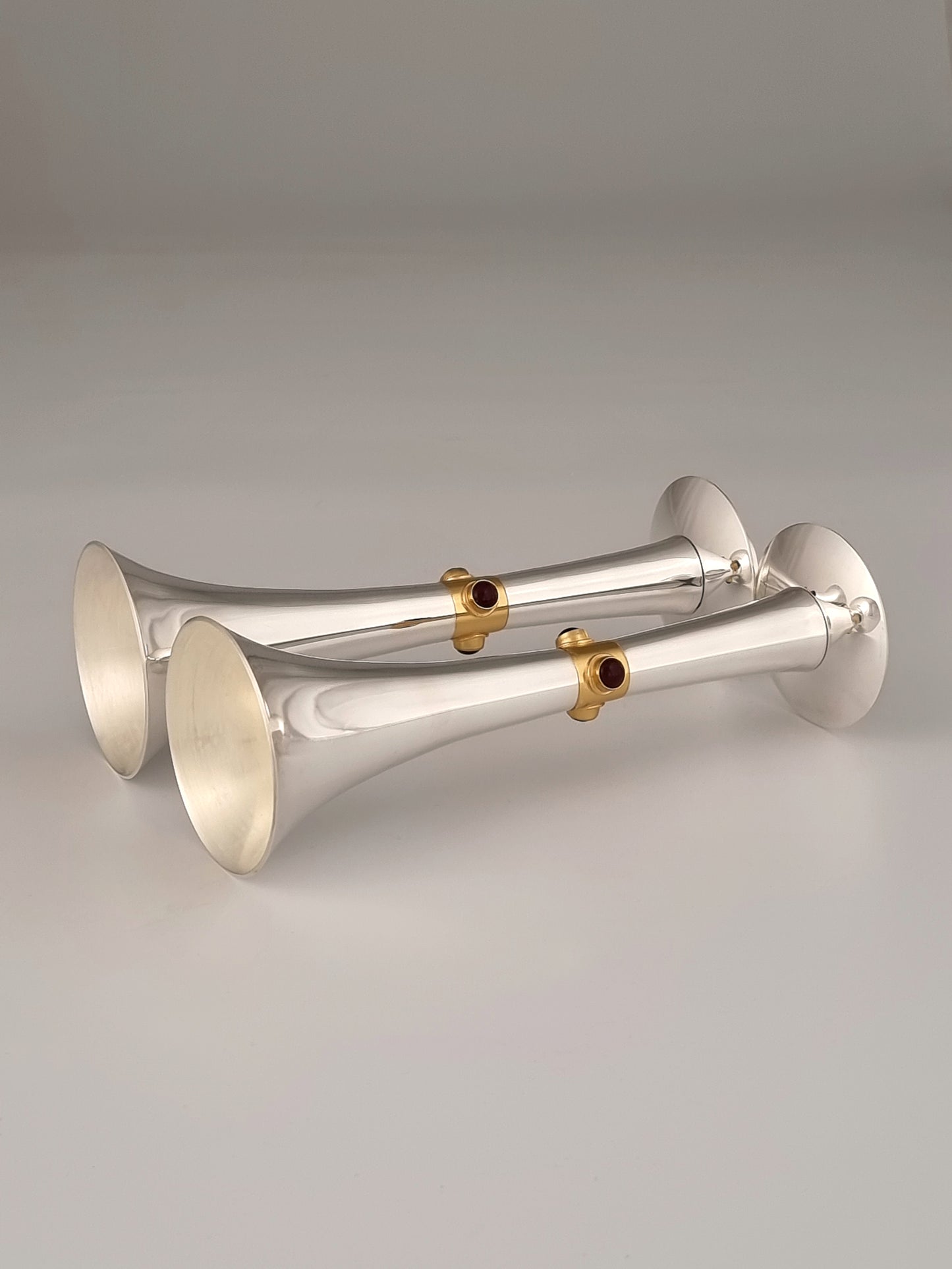 Horizontal view of 1993 Deborah candlesticks for Shabbat