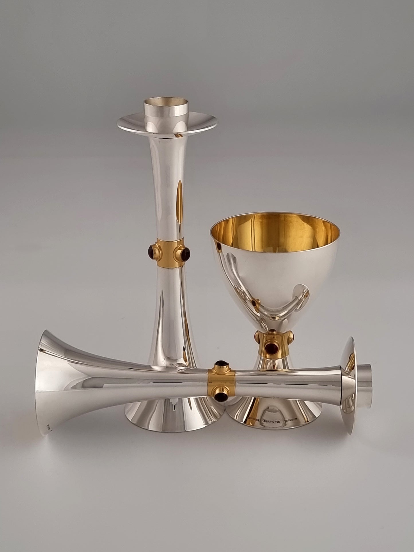 Deborah candlesticks and Kiddush cup by Yemini Judaica