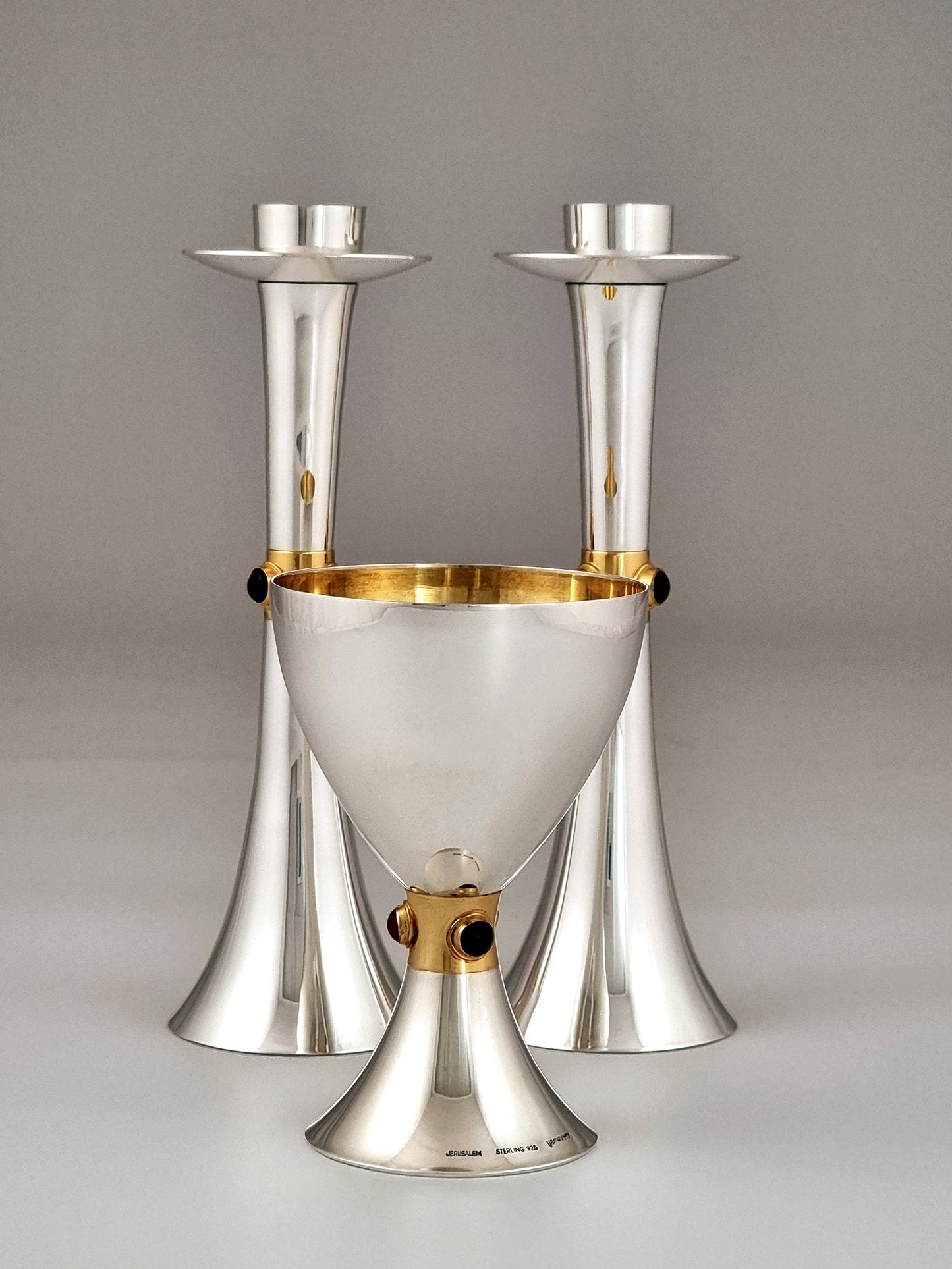 A perfect match of candlesticks and Kiddush cup in The Deborah set