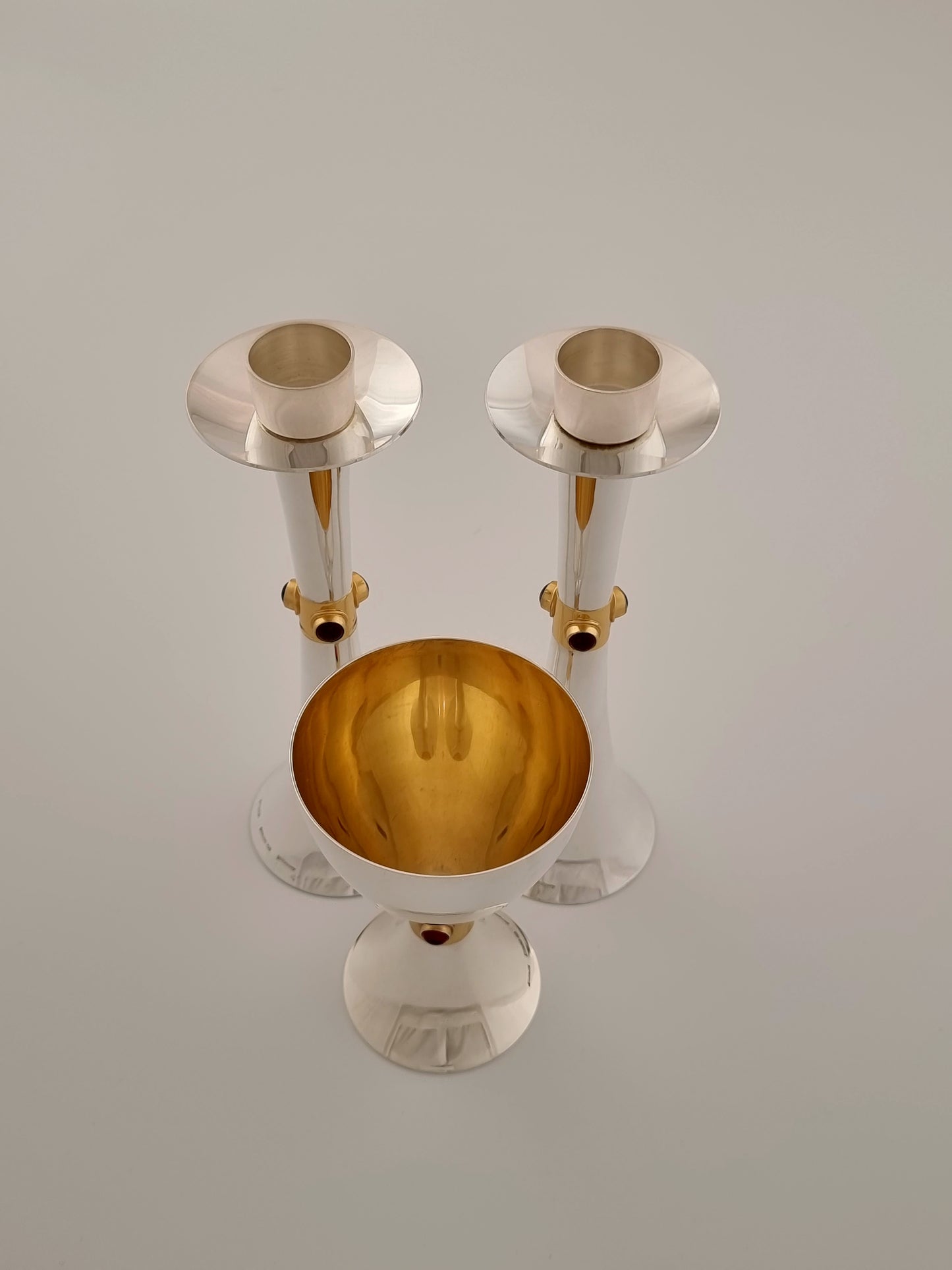 Gold plated inner cup with candle holders for Shabbat
