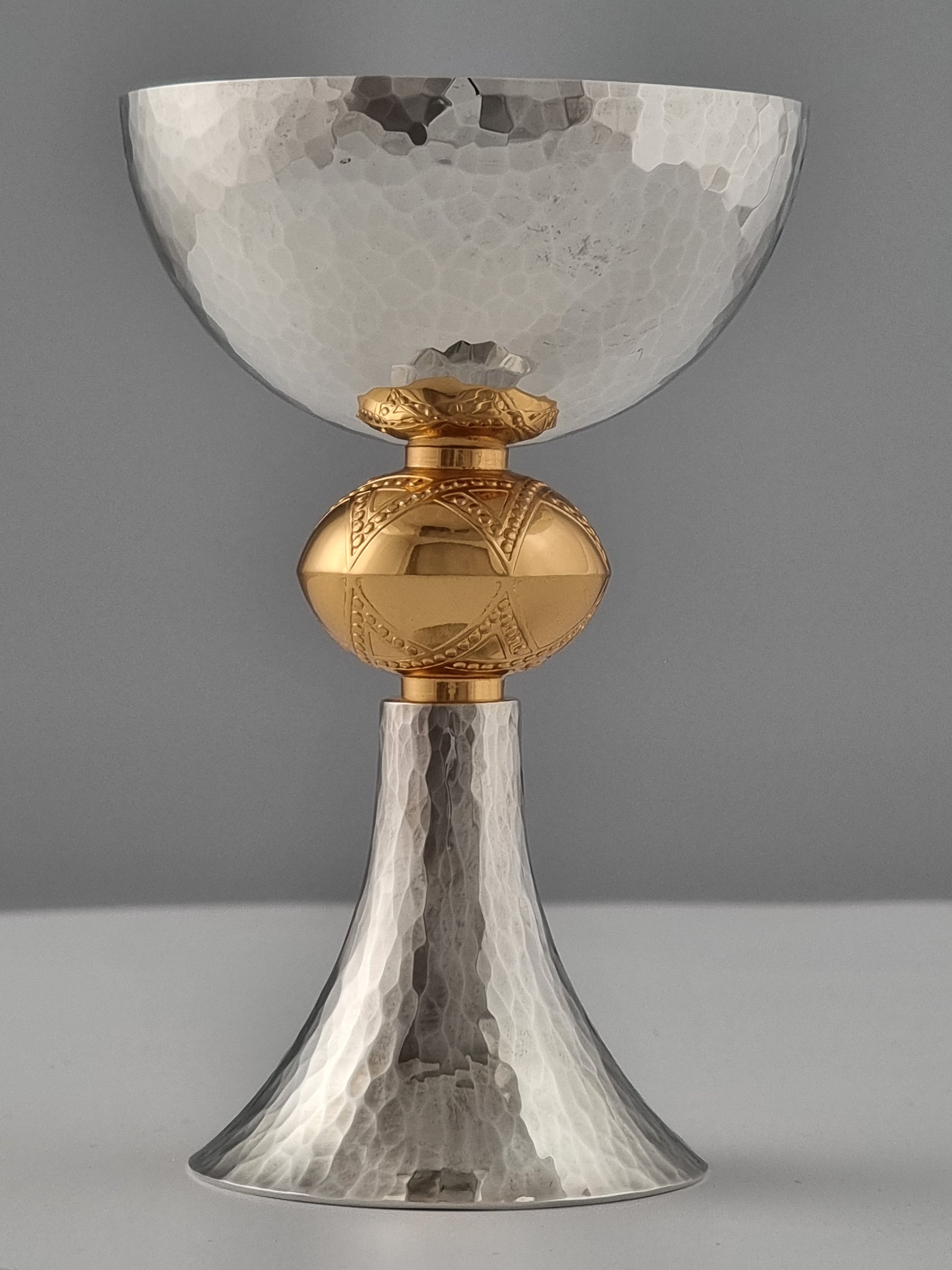 Front view of David Kiddush cup. The gold plated sphere has two stars of David.