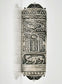 Bezalel Mezuzah. This mezuzah was designed in 1925. It is made of sterling silver and measures 5" long and 1½" wide.