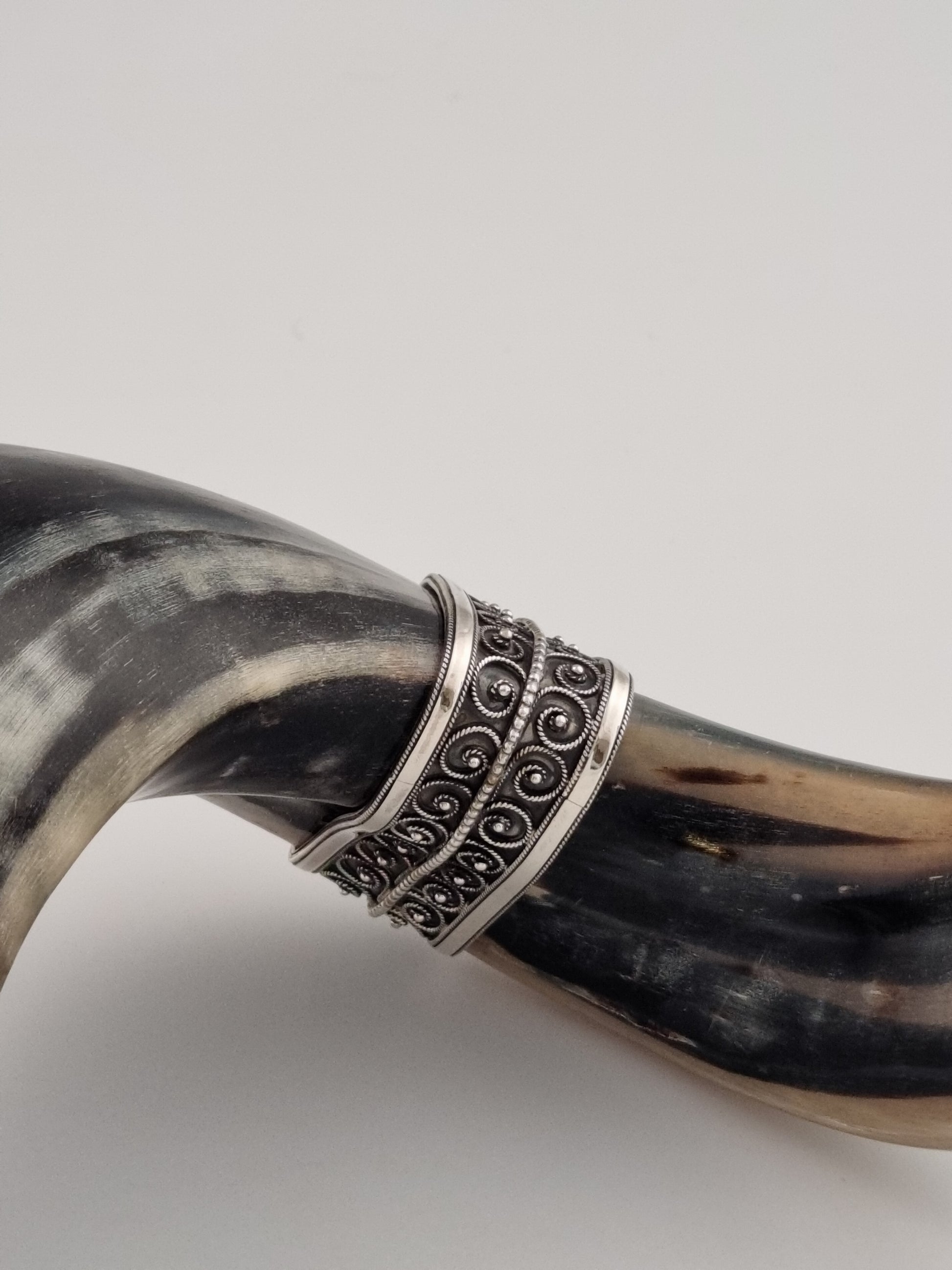 Sterling silver band on a Shofar